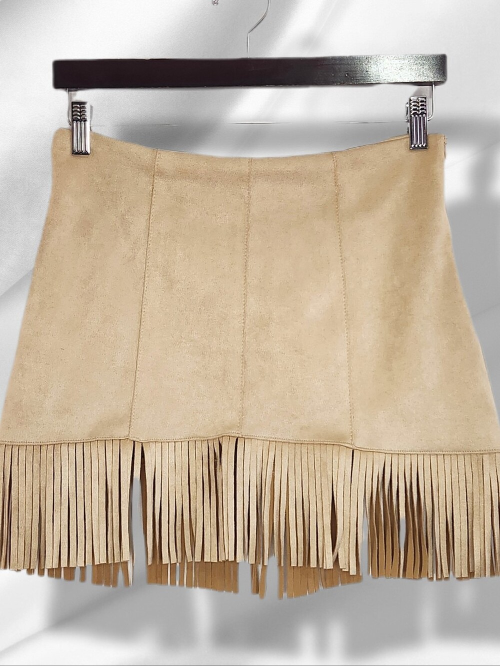 Forever 21 Beige Fringe Suede-Look Mini Skirt